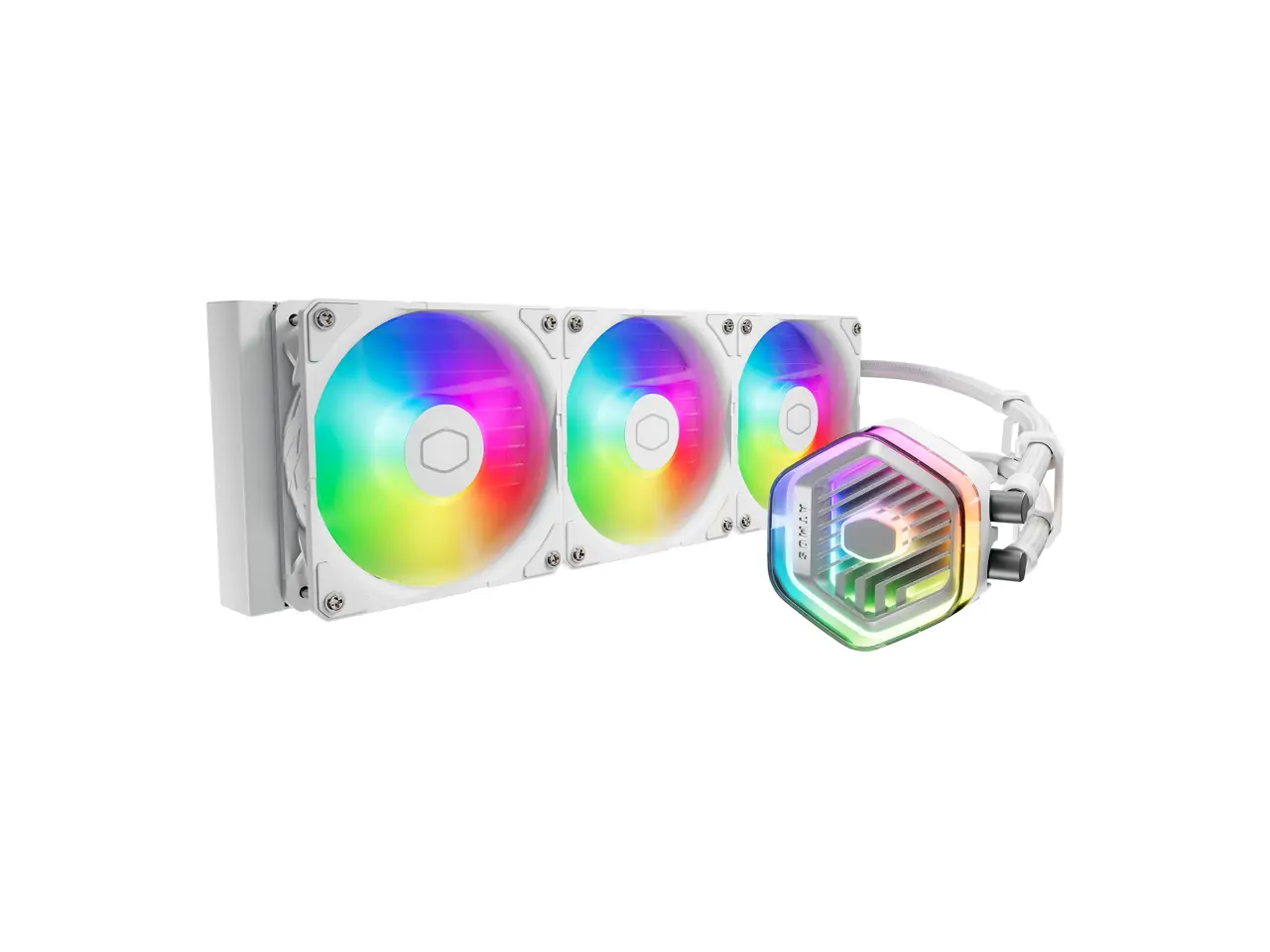 CoolerMaster MasterLiquid 360 Atmos White ARGB Close-Loop AIO Liquid Cooler, Customize Pump, Sickleflow Edge PWM Fans, 360mm Radiator, CryoFuze, AMD Ryzen AM5/AM4, Intel LGA1700 (MLX-D36M-A25PZ-RW)
