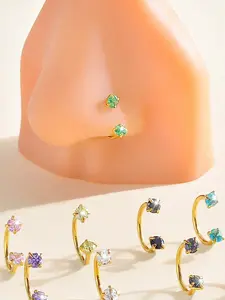 Stainless Steel U-Shaped Nose Stud with Dual Zircon Piercing Jewelry, Unique Stainless Steel Horseshoe Nose Ring for Women, Stainless Steel Body Jewelry