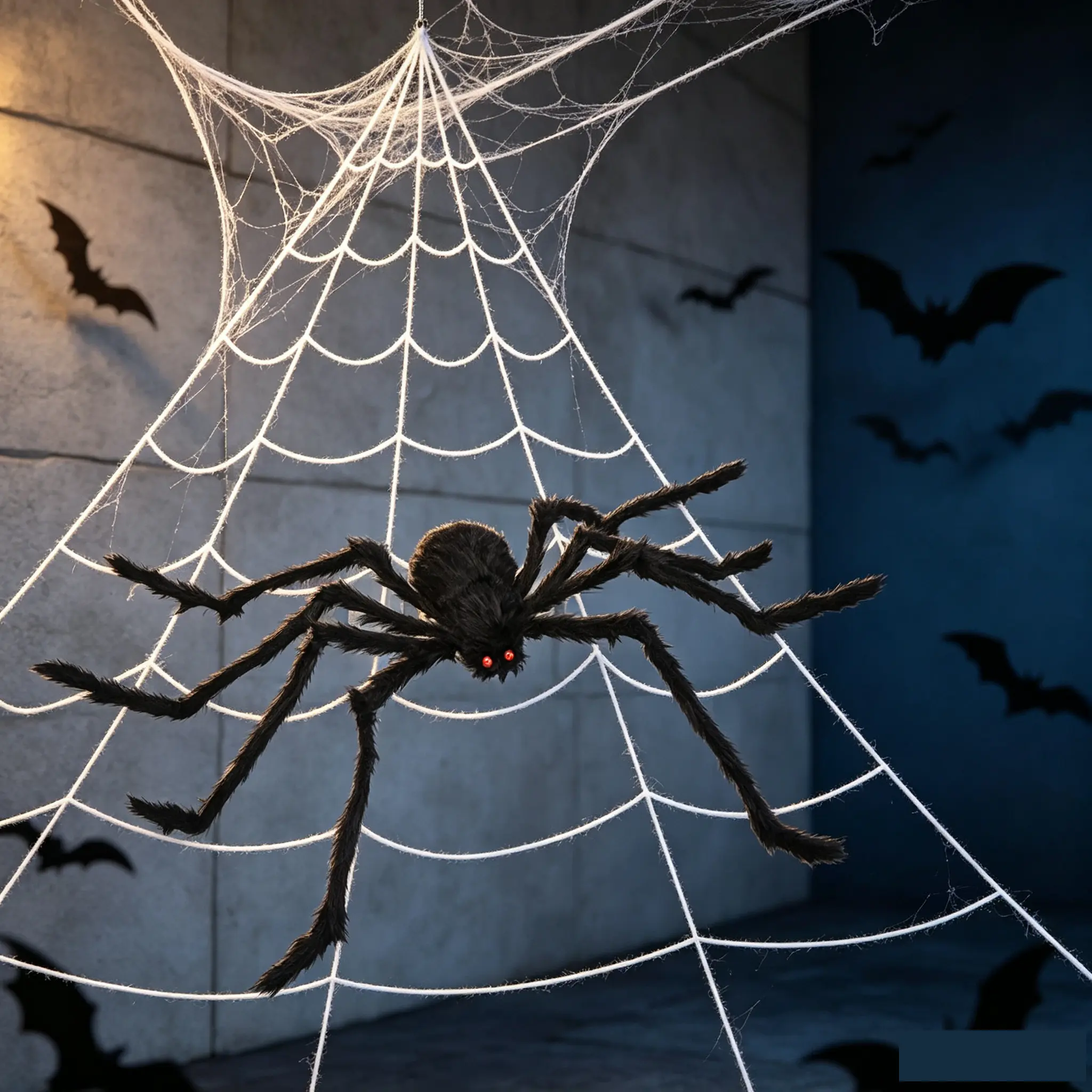 Giant Halloween Spider Web with Large Spider - Triangular Outdoor Hanging Ornament for Haunted House Party Decor