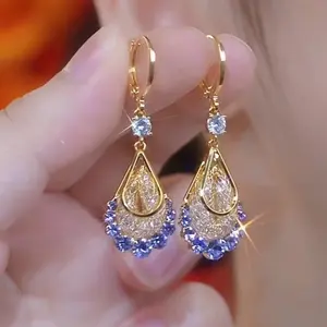 Elegant Teardrop Shaped Earrings Sparkling Crystal Mesh Immune Copper Multifunctional Fashion Accessories for Daily & Vacation Use All Seasons