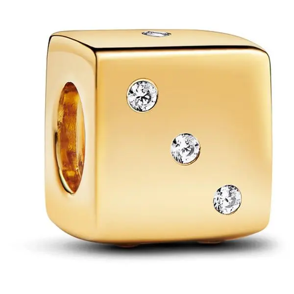 Pandora Sparkling Dice Charm Sterling Silver Women's Jewelry 761269C01, Charms & Pendants, Numbers On Sides, Dice Pattern, 14 Karat Gold Charms & Pendants