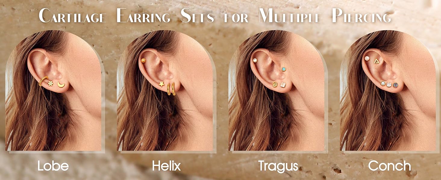 LOLIAS 21Pairs Surgical Steel Flat Back Earrings Hypoallergenic 20G Screw Back Nap Stack Cartilage Earring Stacks LOLIAS 21Pairs Surgical Steel Flat Back Earrings Hypoallergenic 20G Screw Back Nap Stack Cartilage Earring Stacks