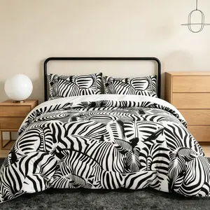 Black and White Zebra Print 3-Piece Bedding Set, includes 1 Duvet Cover + 2 Pillowcases (Filling Not Included). Soft and Comfortable, Machine Washable, Suitable for All Seasons.