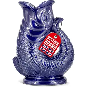 Gurgle Glug  The  Dark Cobalt Blue 50 fl oz 1.5L Litre  Pitcher - Fish Shaped  - Decorative Ceramic Glugging , Water and Gin Vase and Gurgling Carafe Pot
