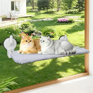 2PC Cat Window Perch with Lever Lock Suction Cups – Holds up to 50 lbs, Foldable & Space-Saving Design, Sturdy Window Hammock for Multiple or Large Cats