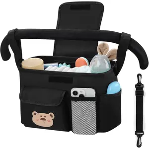 Universal Stroller Organizer with Cup Holder and Shoulder Strap, Stroller Bag Caddy Organizer Fits for Uppababy, Baby Jogger, Britax Strollers