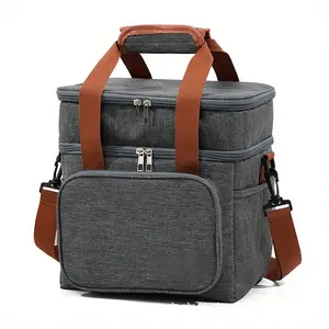 1pc Thermal Insulated Lunch Box Cooler Backpack Double-Wall Heavy-Duty Cold Retention Durable Padded Strap Buckles Office Picnic Camping Grey
