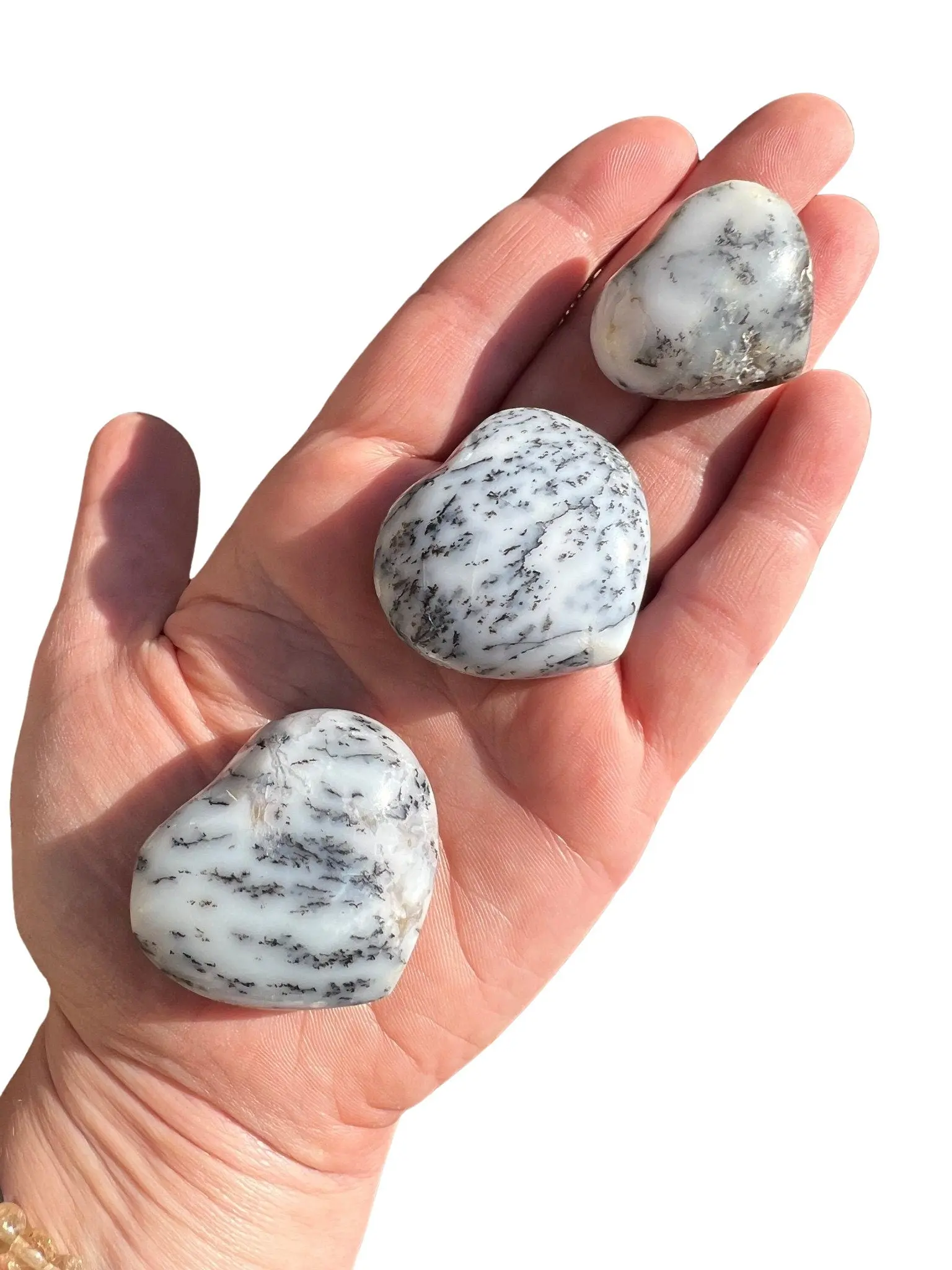 Dendritic Opal Stone Heart - Natural Colorful Gemstone with Unique Dendritic Structure, Handheld Collectible