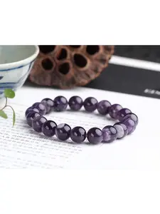 Genuine Natural Amethyst Bracelet – 10mm 100% Authentic Purple Crystal Healing Beads, Unisex Handmade Reiki Jewelry