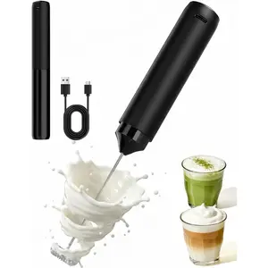 Rechargeable Milk Frother Handheld Electric Coffee Drink Mixer Wand with Stainless Steel Whisk and Portable Case for Cappuccino, Latte, Matcha, Hot  Black