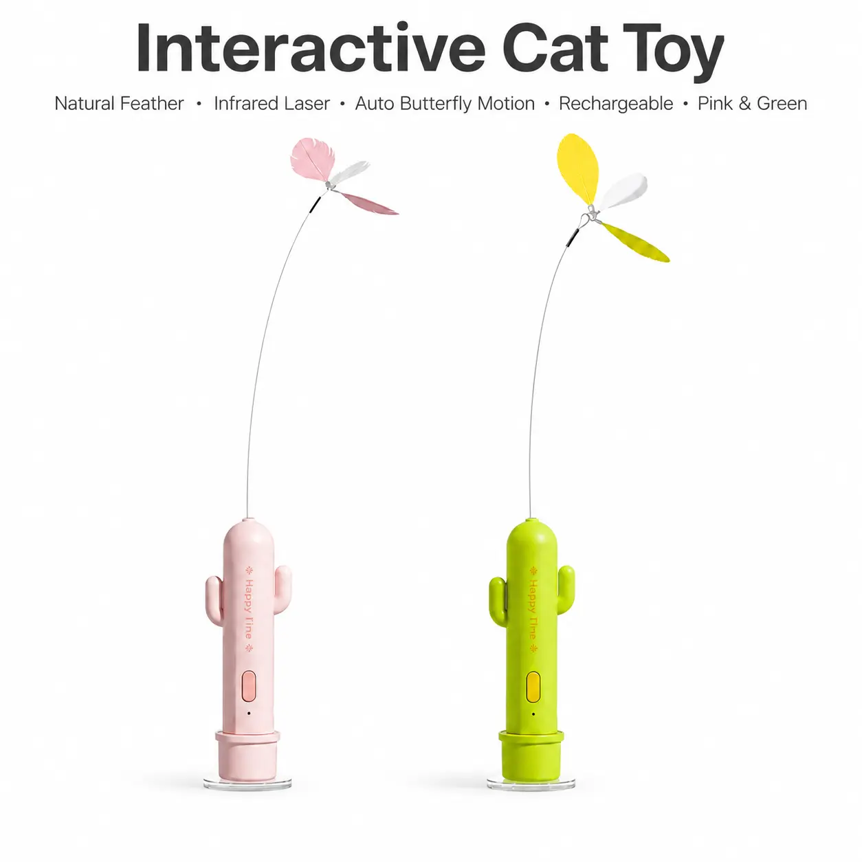 UQIOZ Interactive Cat Toys for Indoor Cats – 2-in-1 Bionic Cactus Cat Toy with Feather Wand & Rechargeable Auto Laser, Self-Playing Teaser for Kittens, Automatic Cat Hunting Toy, Boredom Buster & Anxiety Relief, Fun Gift for Cat Lovers