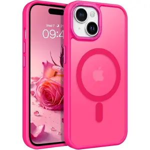 Magnetic for iPhone 15 Plus Case, iPhone15Plus Phone Case Compatible with MagSafe, Translucent Matte Protective Cover Shockproof Women Girl Cute Case for iPhone 15Plus 6.7", Hot Pink