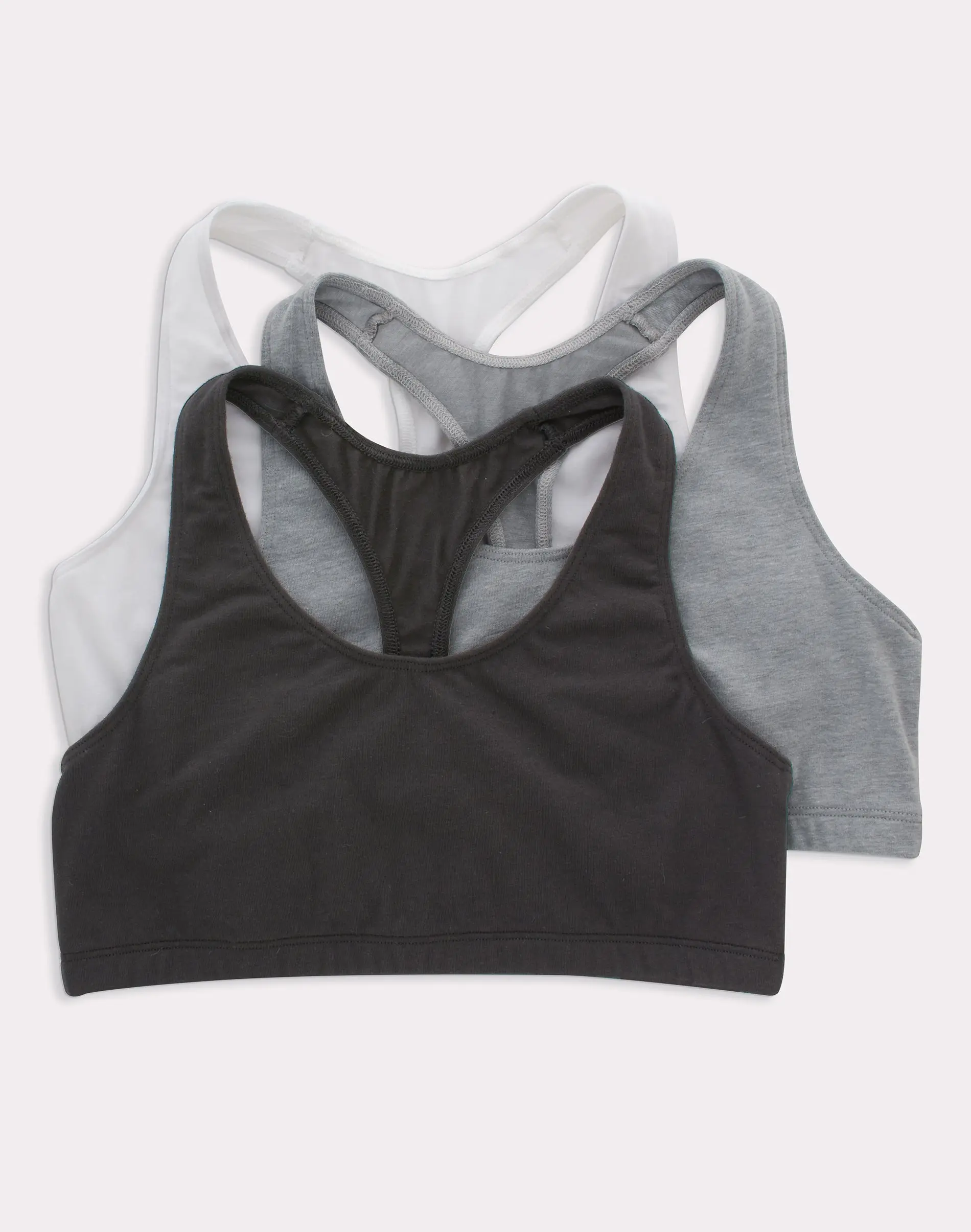 Hanes Women's Cotton Racerback Sports Bralette Low Impact 3-pack Bra Multi Pack Comfortable Fit Everyday Support Breathable Hfa003