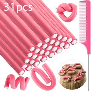 30pcs Flexible Curling Iron Foam Rollers, Soft No-Heat Hair Styling Set, heatless styling kit, Includes Steel Tail Comb, Ideal for Long & Short Hair Women, Heatless Hair Curlers