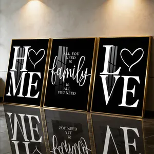 3Pcs Aluminum Alloy Framed Painting, Home Family Love Quote Picture, Home Decoration For Living Room, Bedroom, Office, Restaurant, Hallway Wall Decor, Odorless Print Artwork, Luxury Perfect Gift For Friends And Family