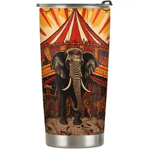20oz Elephant Gifts for Elephant Lovers, Elephant Coffee Cup, Halloween Circus Elephant Tumbler Cup, Stainless Steel Coffee Thermos Insulated Travel Mug with Lid - R