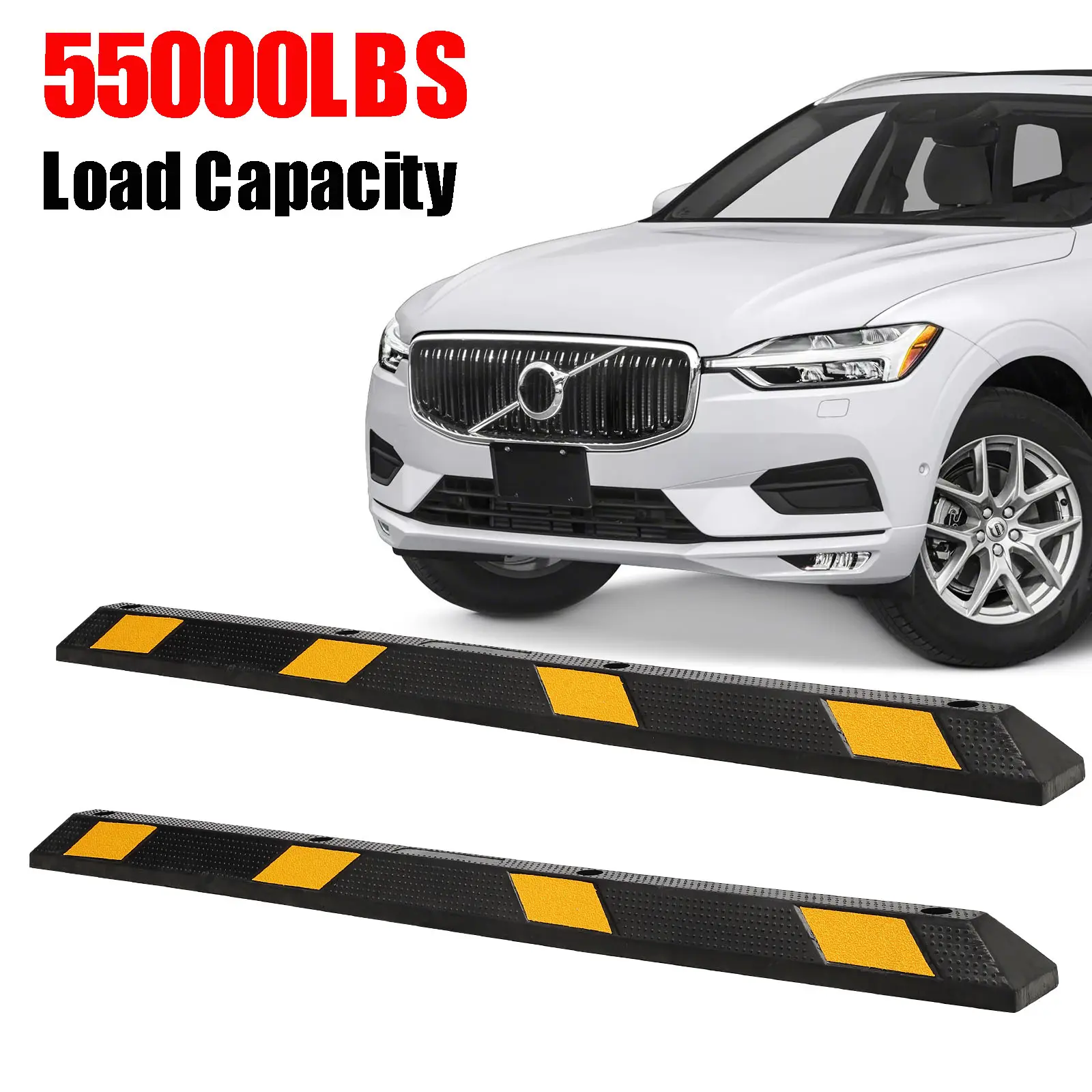 2 Pack 72 Inch Rubber Parking Curb, Extra Wide Garage Floor Stopper Professional Parking Lot Stopper with Yellow Reflective Tape for Vehicles Truck Driveway