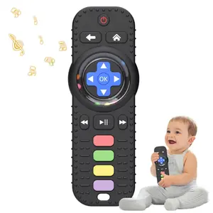 Silicone Baby Teether Toys for 0-12 Momths 3-24 Months Infant Toddlers TV Remote Control Rattle Teethers for Babies Chew Toys Teething Relief Soothe Babies Gums, Black
