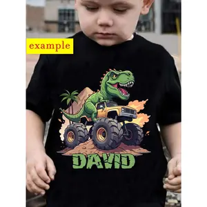 Custom Model DZTX12057 for Boys, Personalized Name, Dinosaur Print, Stylish And Versatile Casual T-Shirt