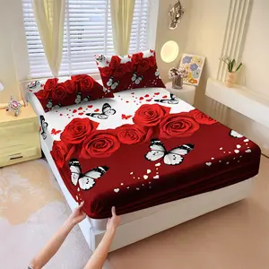 Floral pattern bed sheet set of 3 pieces, including 1 bed cover and 2 pillowcases, all season mattress protection cover, soft and comfortable deep mouth design, breathable bedding, Floral Sheets, home decor, removable