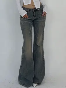Women's High-Waisted Pull-On Minimalist Flared Jeans - Super Stretch Comfortable Yoga Denim, Butt Lifting, Cross Waist, Loose Legs, Fitted Feel, Button Accent, Tummy Control Casual Bottoms