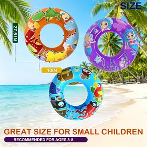 3-Pack Kids Inflatable Swim Rings with Dinosaur/Pirate/Mermaid Patterns, 27.5" Pool Floaties for Toddlers Ages 3-8, Cute Water Inner Tubes & Summer Beach Pool Party Toys