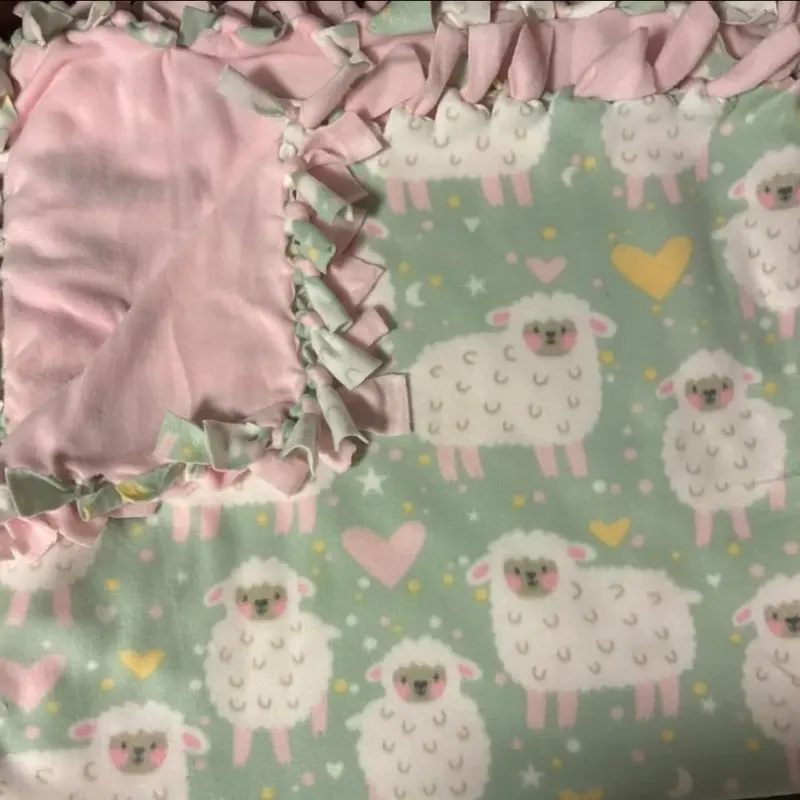 Little lamb pink and mint green no sew blanket recommend for any age super cute