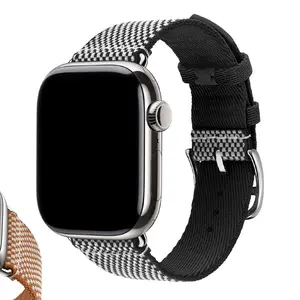 URVOI Toile H Single Tour Band for Apple Watch Series 11 10 9 8 7 6 5 SE 3 2, Checked canvas strap Strap Classic Design Replacement Durable Fabric Wristband Accessory