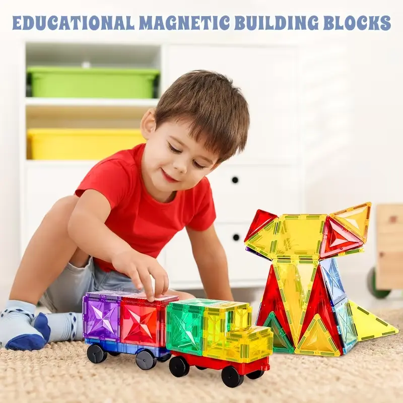 60 pieces of children's DIY magnetic building toys, educational magnetic blocks, ABS sensory blocks, suitable as birthday gifts for boys and girls, educational STEM learning for space architecture, stimulating imagination, with random designs