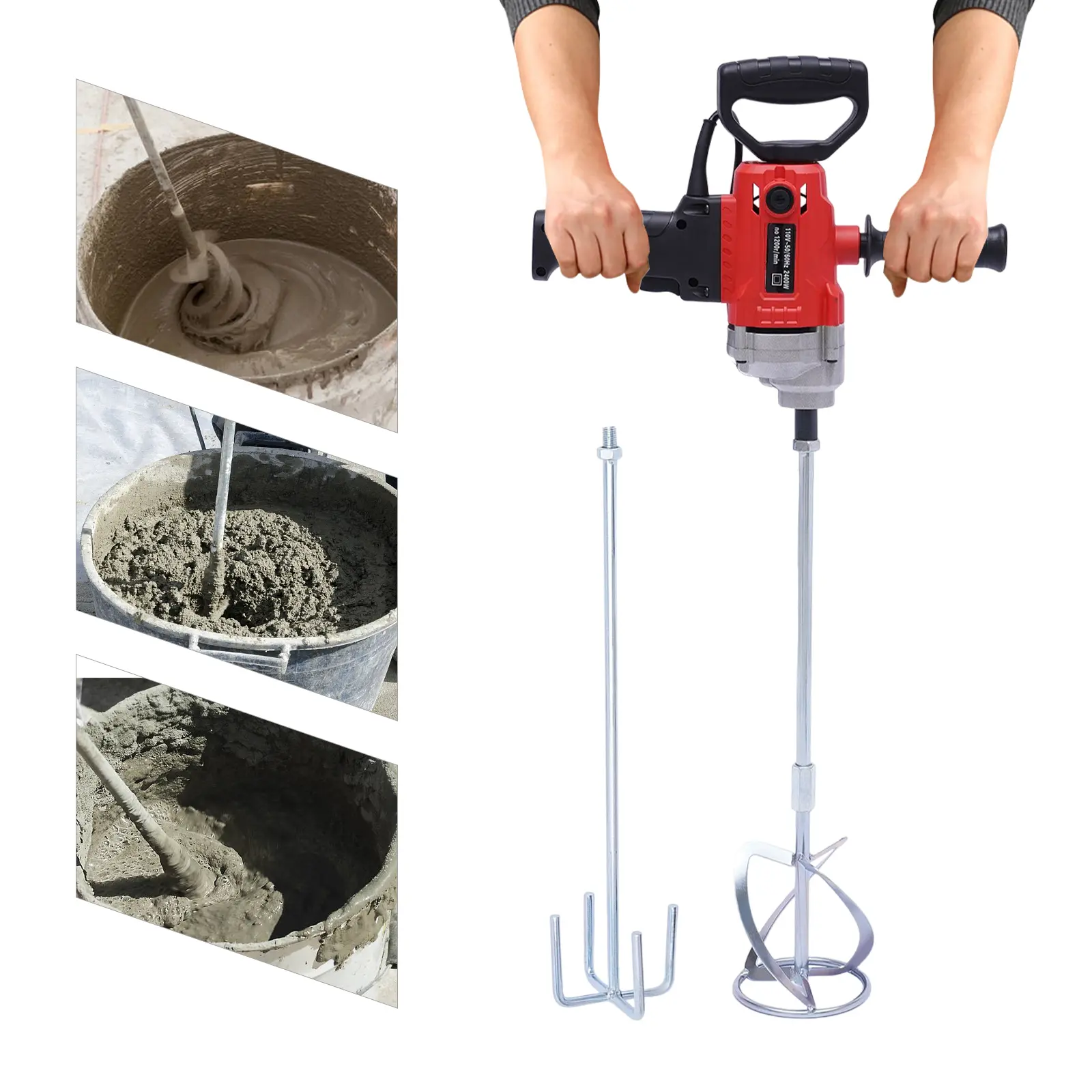 Corded Electric Drill Mixer Set - 2400W High Power Aluminum-Copper Power Tools, 6-Speed, 1200rpm Unloading Speed, Convenient Handles, 2 Mixing Paddles for Concrete, Home Construction