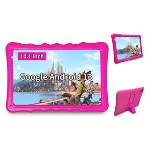 BYYBUO 10.1 Inch android 13 kids tablet Tablet, 4(2+2)G RAM 32G ROM Tablet with Silicone Case for Home & School, Fashionable Educational Tablet with Lanyard for Boys & Girls, Learning Tablet, Pink