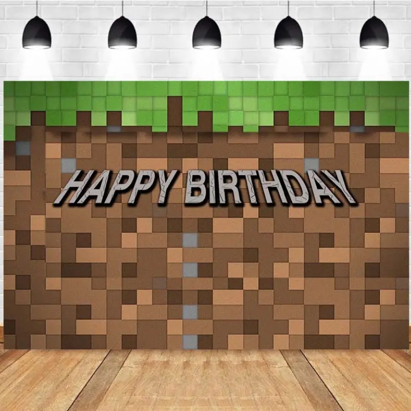 Photography Background Pixel Style Happy Birthday Game Theme Birthday Party Photo Studio Backdrop