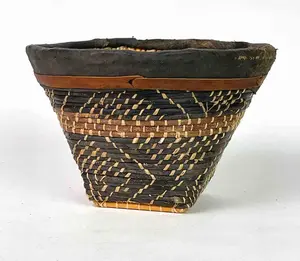 Small Mossi Leather Rim Basket - Burkina Faso | 6.5" x 4.5"