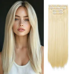 Bleach Blonde Clip in Extensions 22 Inch Invisible Clips Long Synthetic Extension 4PCS Straight Fake Soft and Not Easily Knotted Clips on Hair Pieces for Women Grils Weddings Party Daily Use