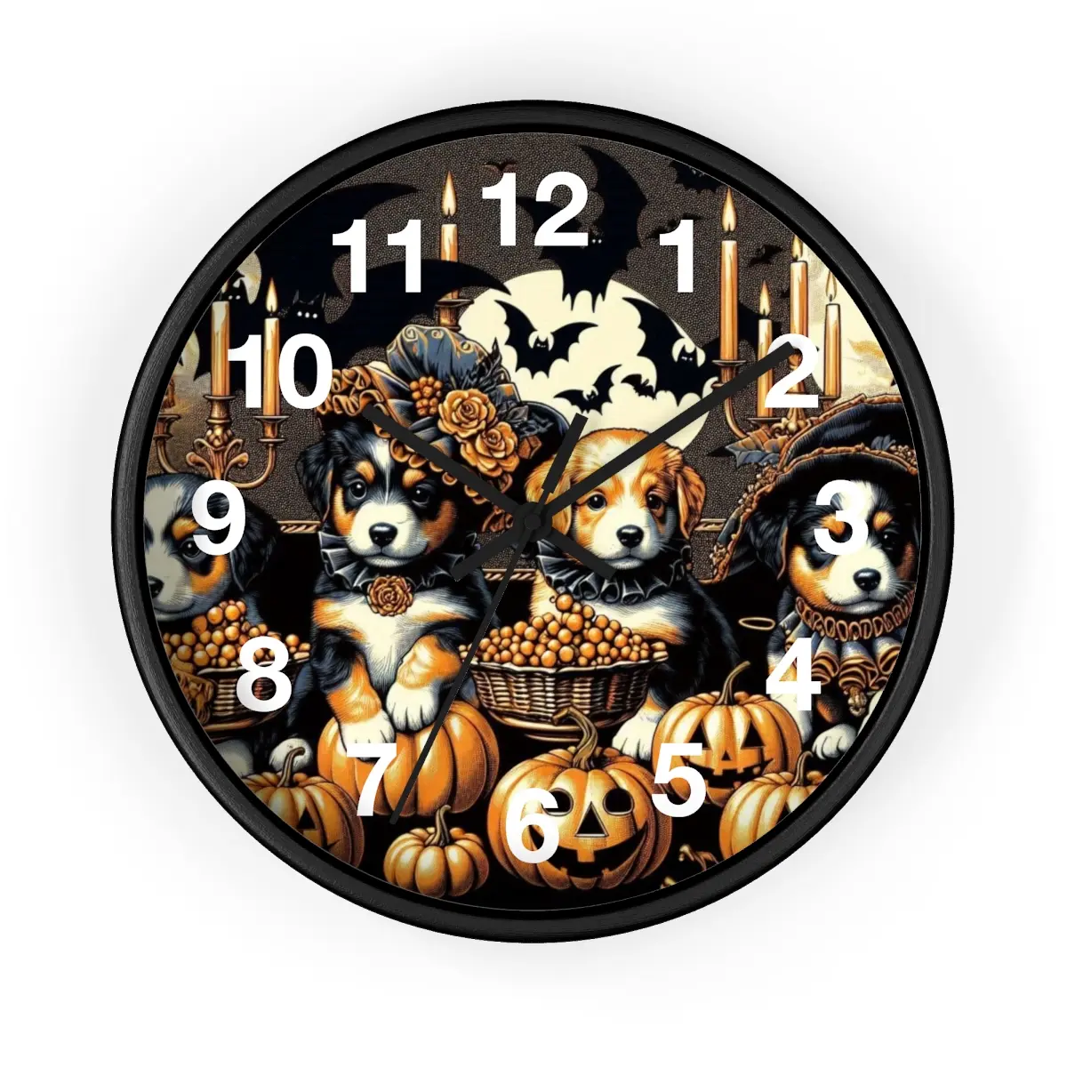 Baroque Halloween Puppies Wall Clock - Wooden Decor