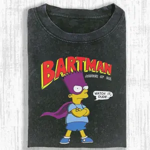 Bartman Avenger of Evil Tee The Simpsons Parody Shirt Funny 90s Cartoon Graphic Crew Neck T-Shirt Short Sleeve Unisex Vintage Top Streetwear Style Cotton Round Neck
