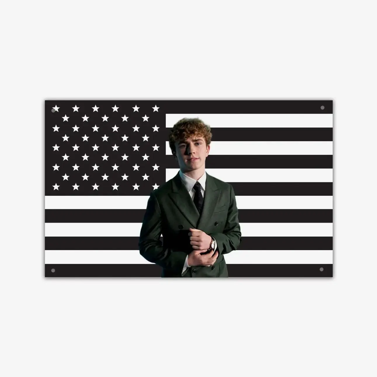 Walker Scobell Black US Flag – Actor Wall Flag, Teen Room Decor, Dark Bedroom Wall Hanging Banner