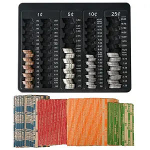 L LIKED  Black Coin Counter Tray -Change Counter Coin Counting and Sorting Tray with 150 Assort Coin Wrappers Included-5 Compartments Slots for Organization Pennies, Nickels, Dimes, and Quarters