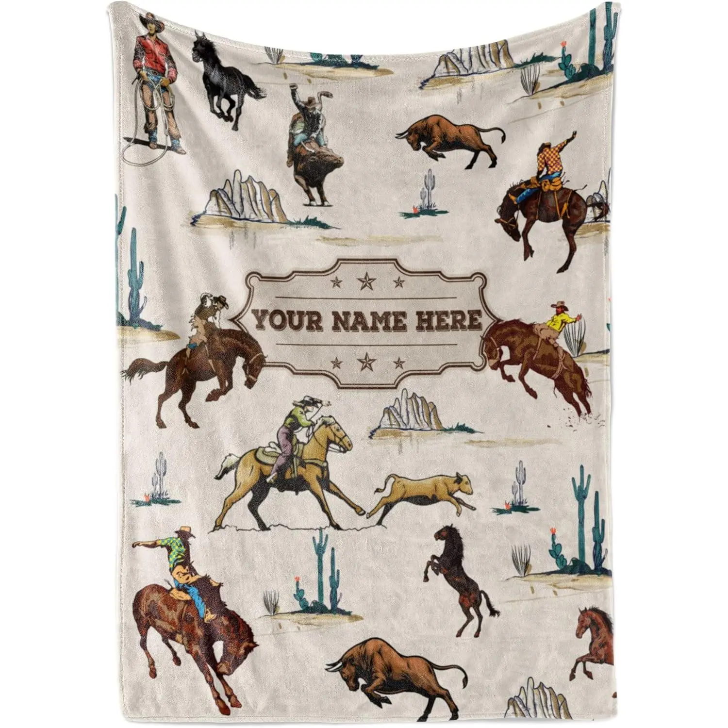 Boys' Custom Name Cowboy Fleece Blanket - 30x40 in Cozy Decorative Fluffy Soft Throw, Classic Western Theme, Personalized Plush Bedding Accessory, Cozy Blankets, Decorative Blankets