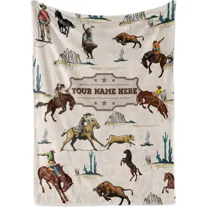 Personalized Cowboy Blanket For Boys, Cute Custom Name Throw For Kids, Classic Western Theme, Soft And Plush, Newborn Or Birthday Gift, (Fleece 30X40)