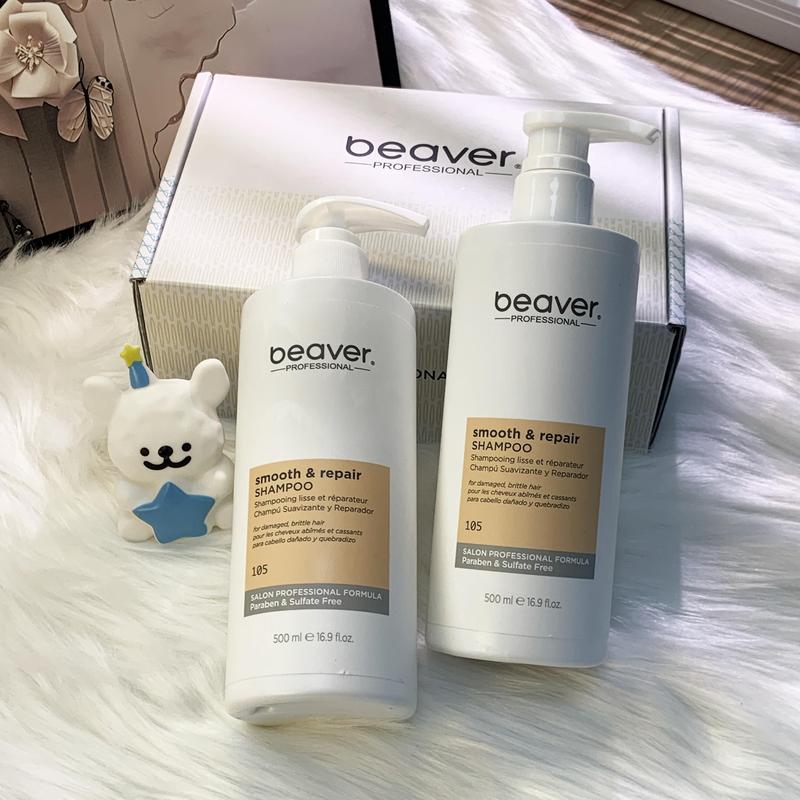 Beaver Smooth Repair Shampoo | Gentle, repairs, nourishes, increases elasticity and shine | Sulfate-free moisturizing formula | For dry, curly and damaged hair | 500ml gentle and comfortable cleanser Conditioner Haircare Soothing