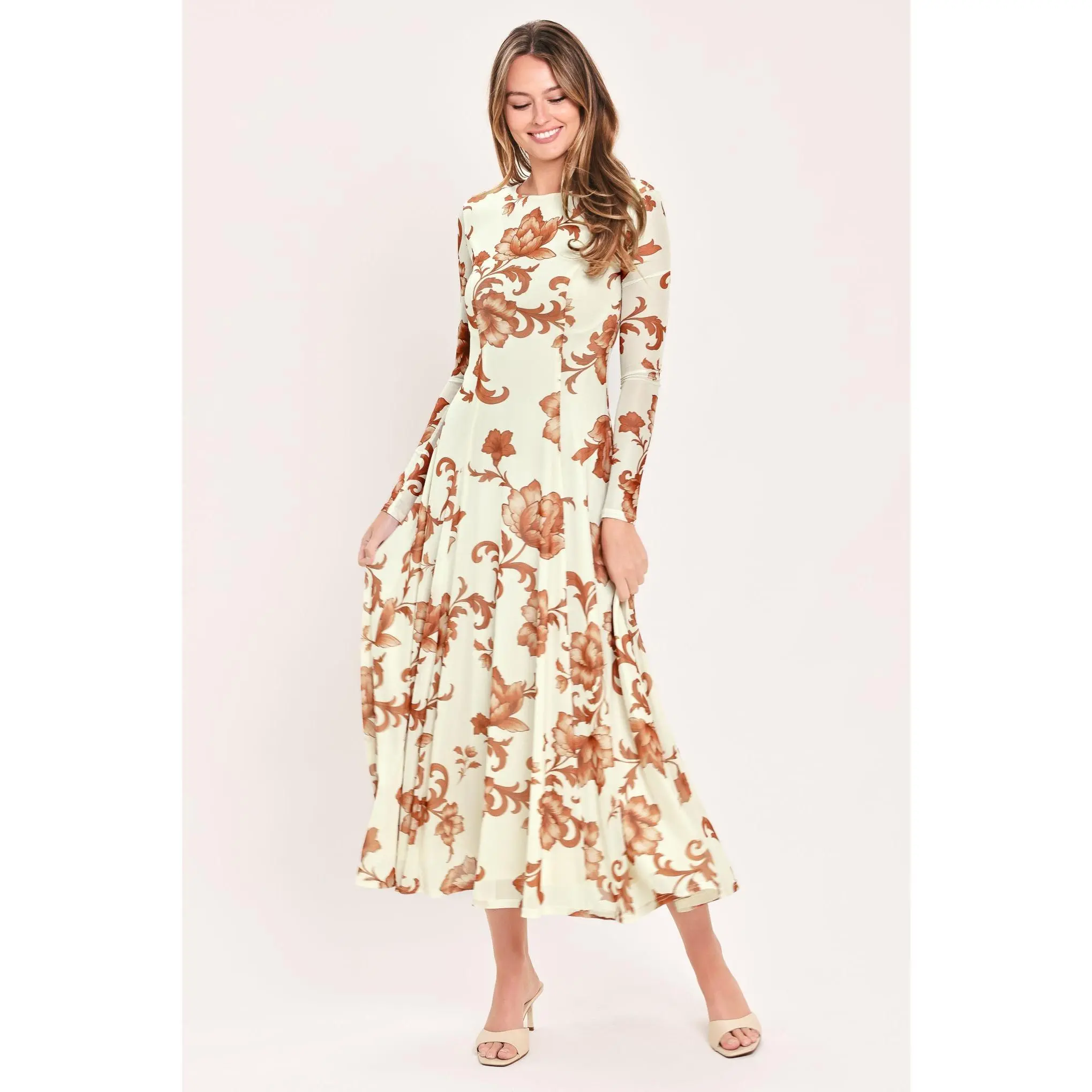 HEIRLOOM FLOWERS POWER MESH MIDI DRESS