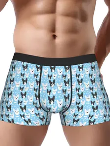 French Bulldog Print Boxer Briefs Stretchy Comfortable Daily Casual Underwear with Playful Cartoon Dog Design in Blue Black White Perfect for Casual Attire Cute Underwear