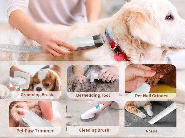 Grooming Vacuum, Dog Vacuum Brush for Shedding Grooming, Dog Hair Vacuum Groomer, 7-in-1 Pet Grooming Kit for Cat Dog, Pet Products