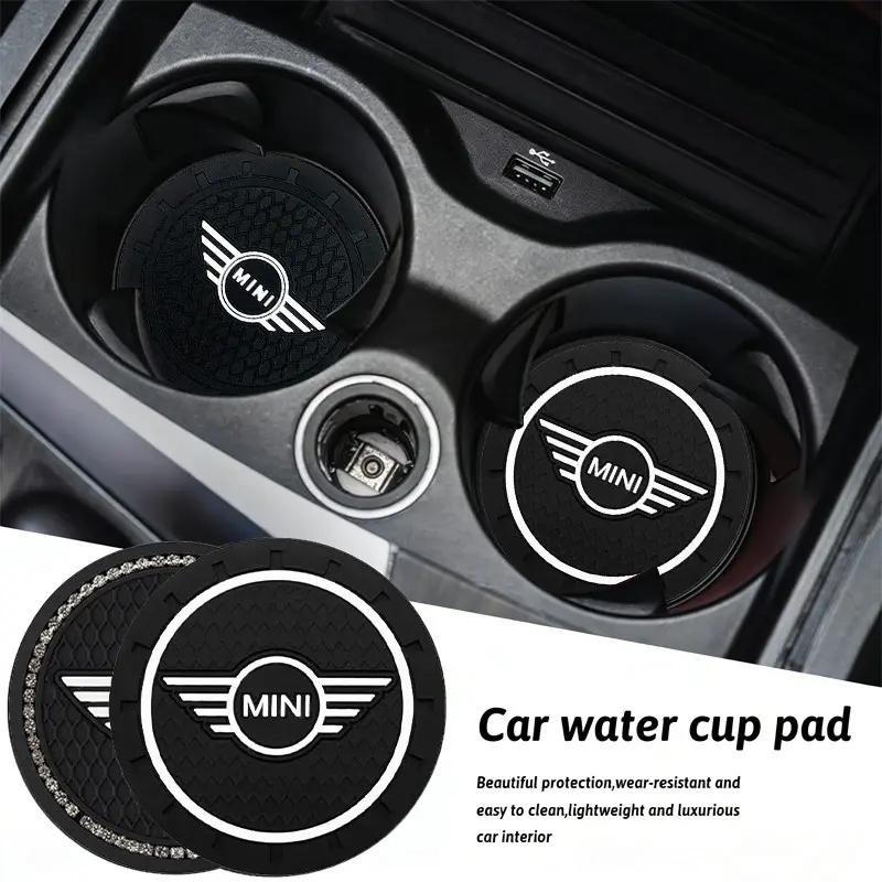 2Pcs Silicone Car Coaster Mat Water Cup Cushion Auto Anti Slip Pad Interior Decoration Automotive Interior Accessories For MINI JCW Cabrio Cooper Countryman Aceman Clubman Coupe Paceman Roadster F57 F55 F54 R61 R60 R59 R58 R57 R56 R55 R53 R52 R50