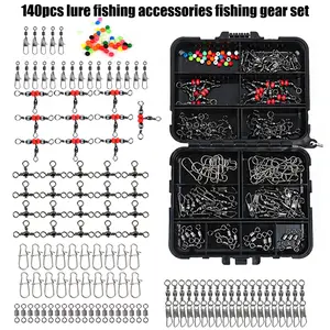 140-Piece Lure Fishing Accessories Kit, Includes Swivel Rings, Quick Connectors, Triple Directional Connectors, Colorful Stop Beads