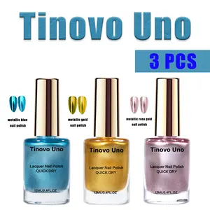 Tinovo Uno Metallic Blue,Rose Golden, Golden Nail Polish Set of 3 Quick Dry 12ml Each Chrome Finish Salon-Style Manicure Repair Cutics US Local Shipping