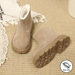 Cozy & Stylish Girls' Winter Boots - Warm Fur-Lined, Non-Slip Rubber Sole, Zipper Closure, Brown with Black Sole, Perfect for Fall/Winter Casual Attire, Boots for Girls