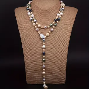 Multi-Layer Natural Freshwater Freshwater Pearls Necklace - Bohemian Vintage Long Beads with White & Green Freshwater Pearls, Multi-Strand Elegant Layered Jewelry for Women, Valentine's Day Gifts, Everyday & Party Accessories, Versatile Durable