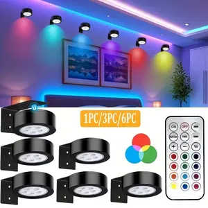 RGB+White Smart RGBW LED Wall Lights with Remote Control - Dimmable Color Changing Color-Changing Lamp, Timer, Wall-Mounted for TV Backlight, Bedside, Cabinets, Dartboard & Gallery, Indoor Lighting (6pcs/3pcs/1pc)